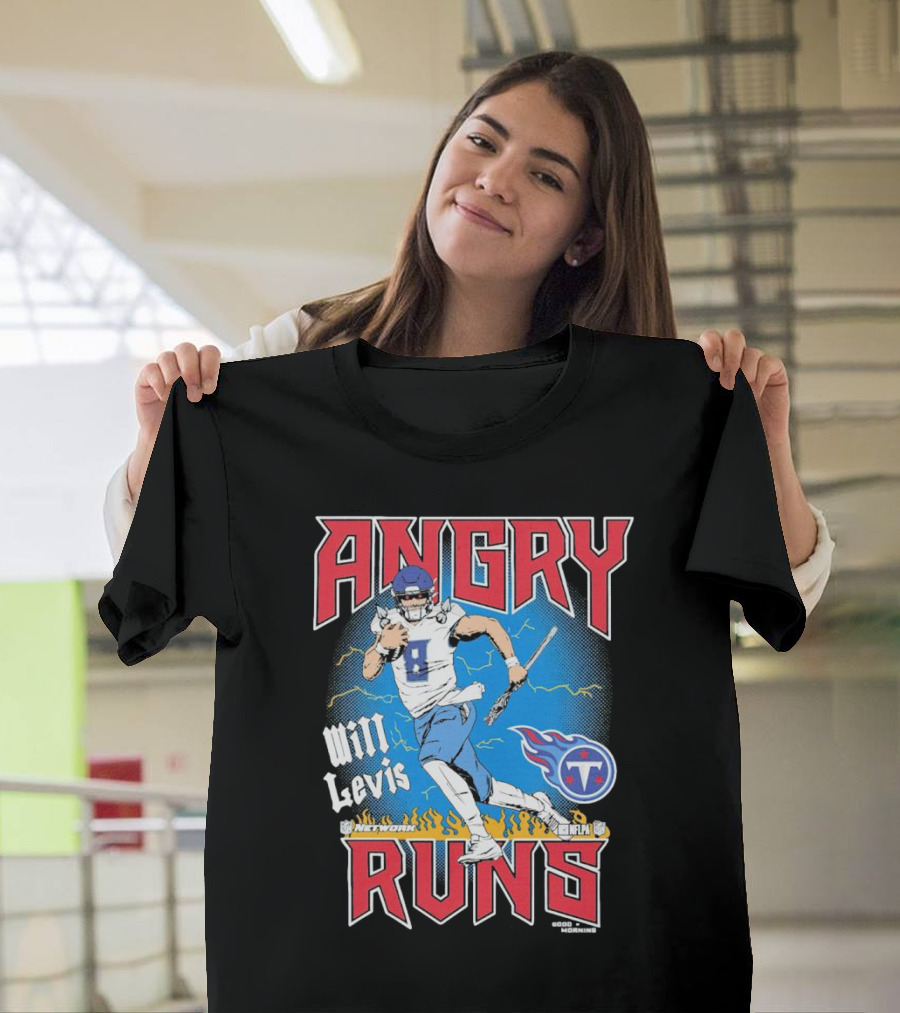 Tennessee Titans Will Levis Angry Runs NFL Network Football 8 Breaking Through Flames T-Shirt