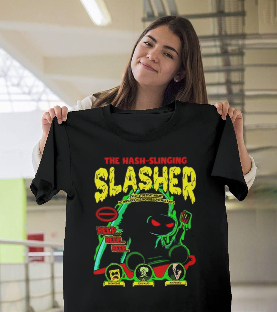 The Hash-Slinging Slasher Every Tuesday Night Beep Beep featuring Spongebob Squidward Nosferatu T-Shirt