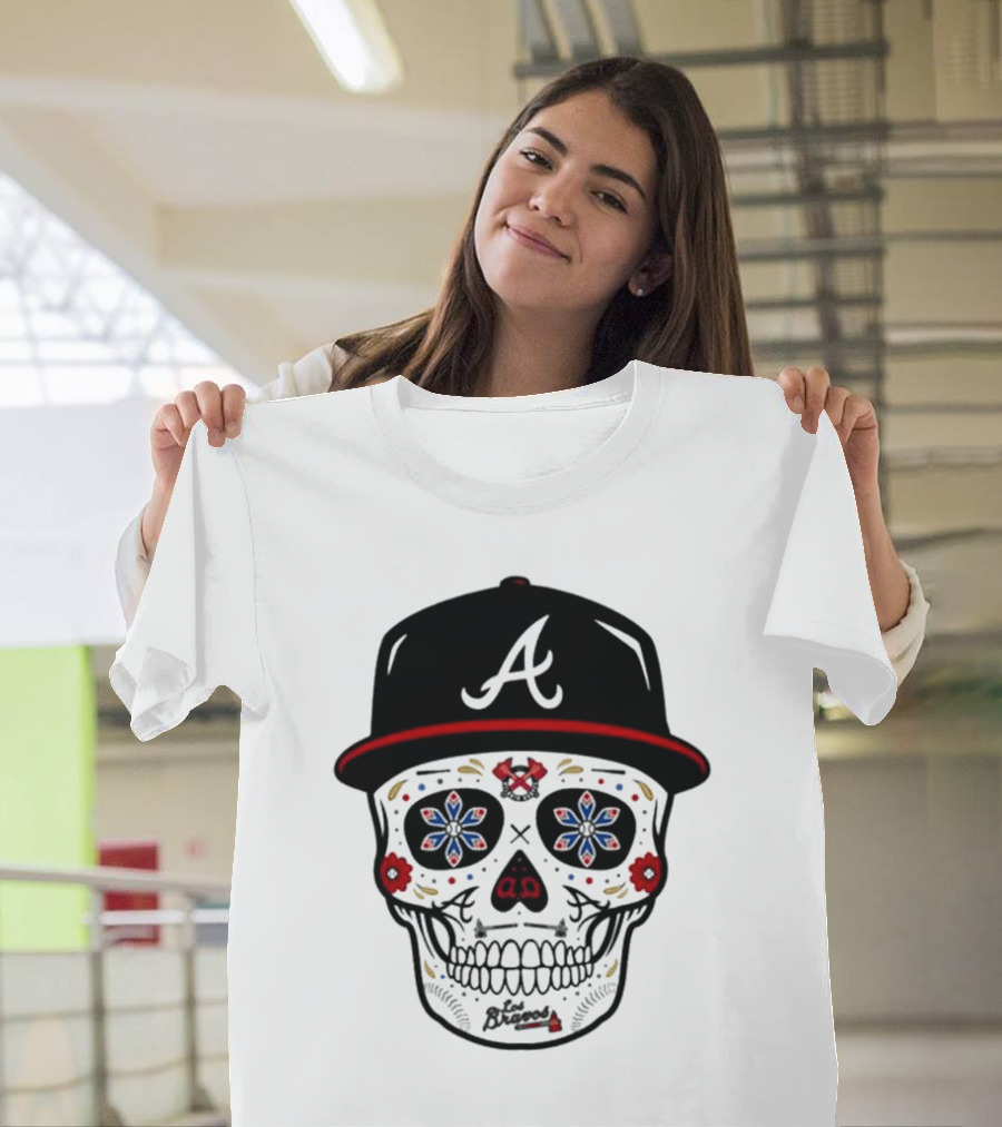 Atlanta Braves Sugar Skull Cap With Floral Elements T-Shirt