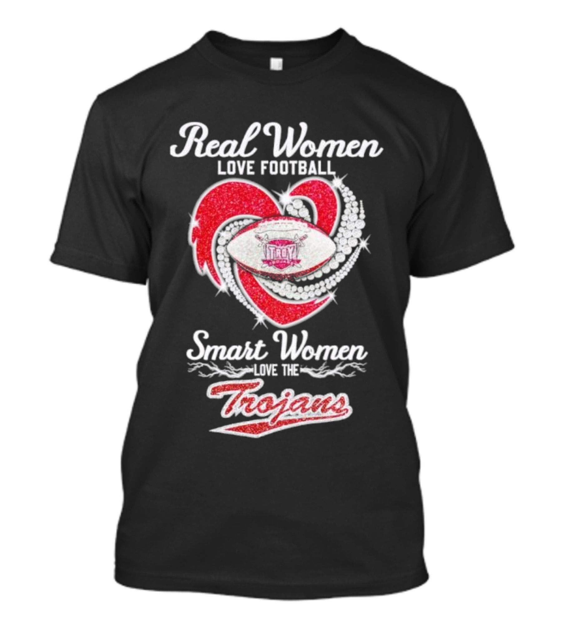Real Women Love Football Smart Women Love The Trojans Football Heart T-Shirt