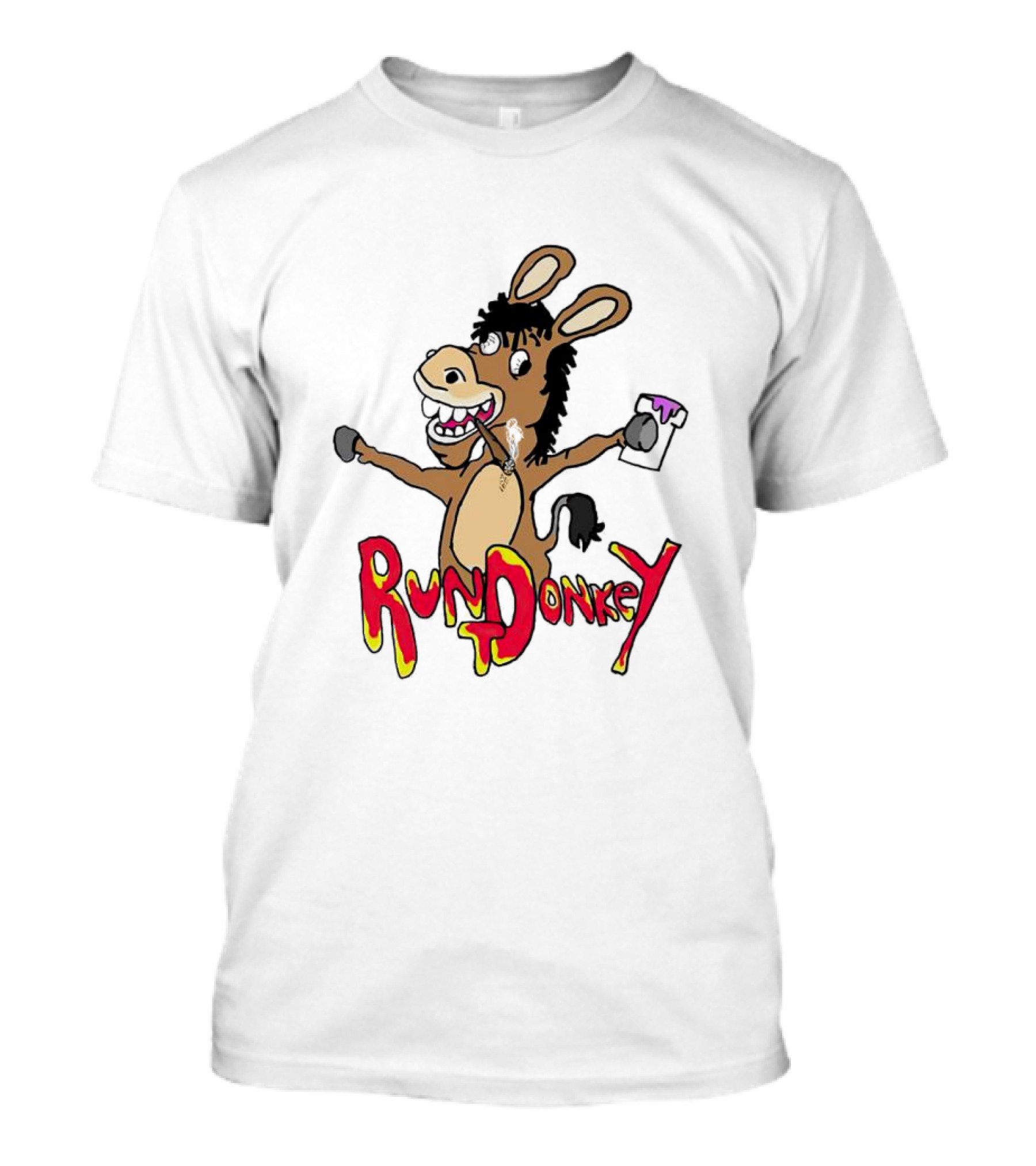 Rund Donkey Cartoon Character With Paint Can T-Shirt