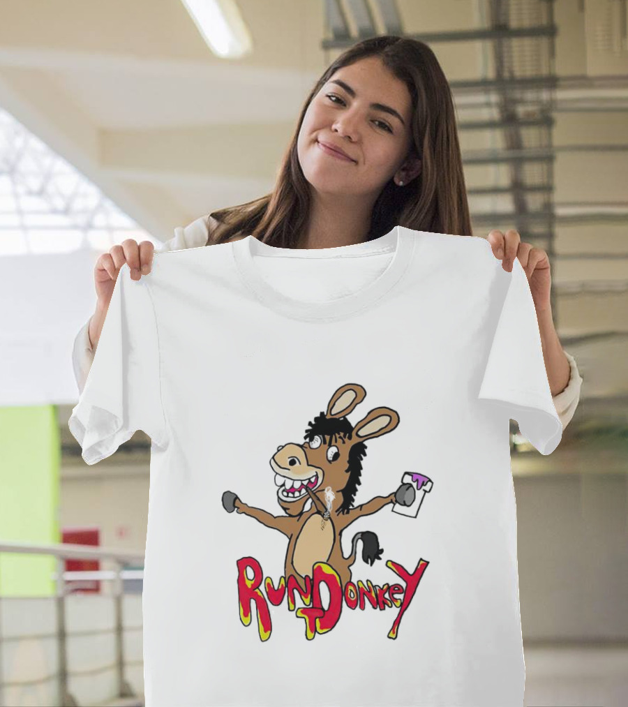 Rund Donkey Cartoon Character With Paint Can T-Shirt
