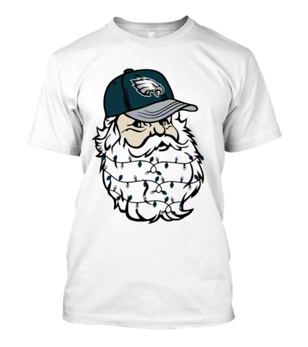 Philadelphia Eagles Santa Hat Christmas Lights Beard T-Shirt