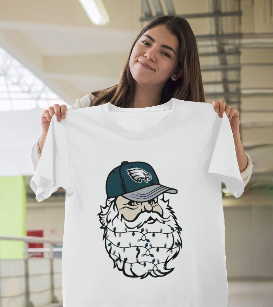Philadelphia Eagles Santa Hat Christmas Lights Beard T-Shirt