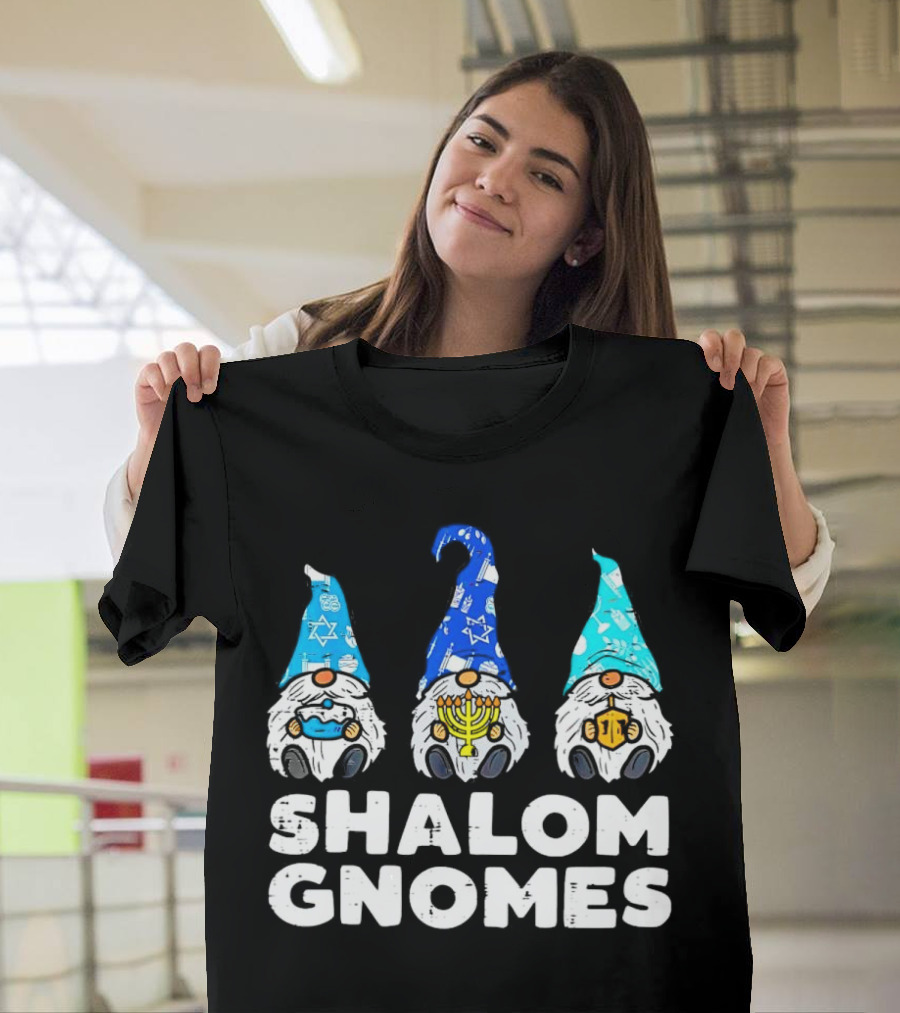 Shalom Gnomes Hanukkah Menorah Star of David T-Shirt
