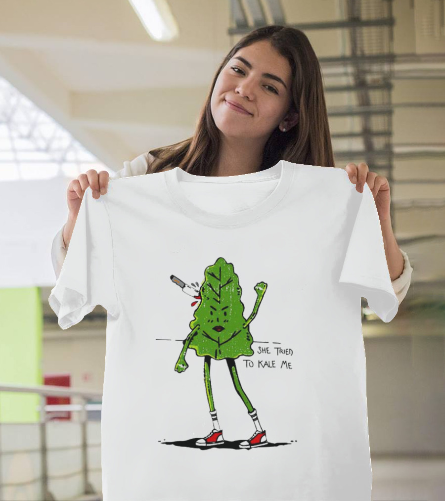 She Tried To Kale Me Smoking Kale Leaf Cartoon In Red Heels T-Shirt