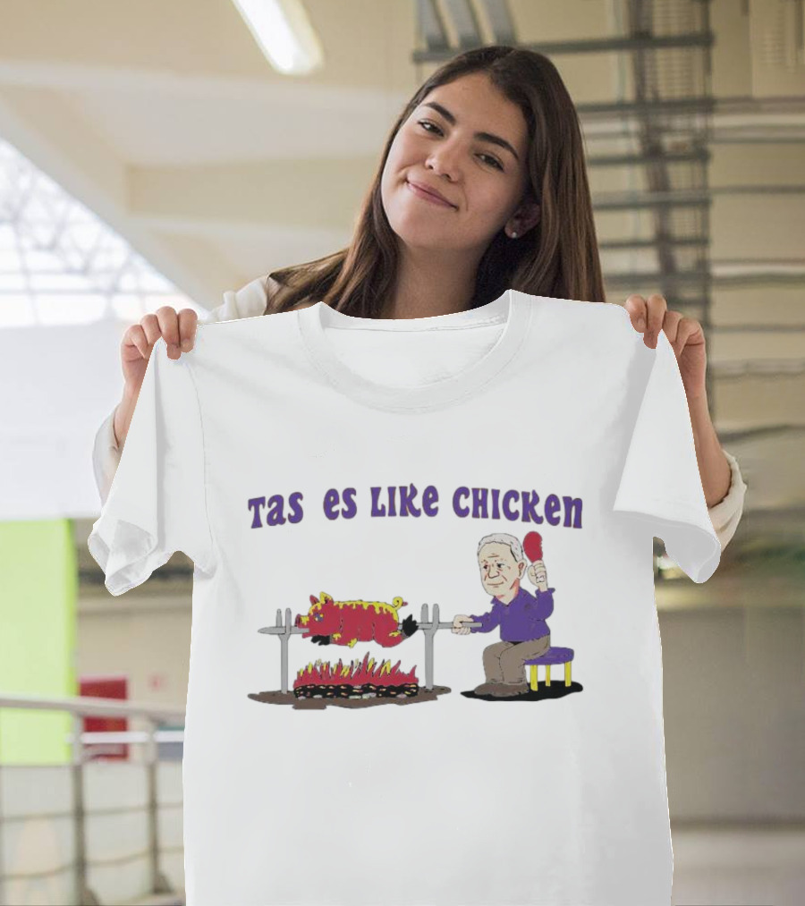 Tastes Like Chicken LSU Tiger Roasting With Cartoon Man Eating T-Shirt