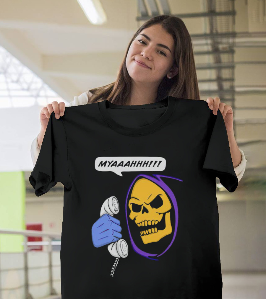 Skeletor Myahhh Phone Call Retro Villain Humor T-Shirt