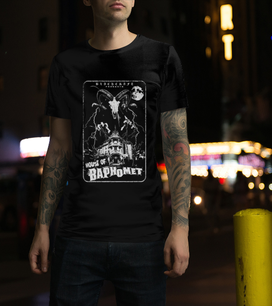 Blackcraft Cult Blackcraft Presents House Of Baphomet Goat Head Lightning Full Moon Dark T-Shirt