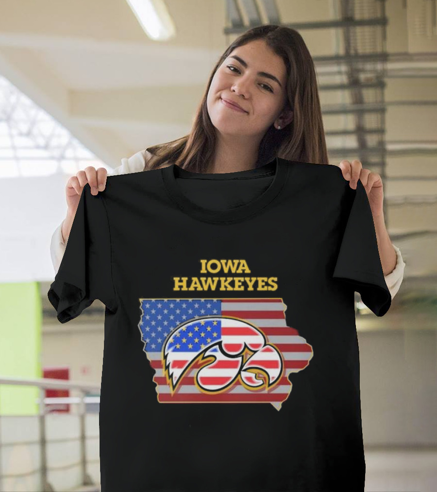 Iowa Hawkeyes American Flag Map T-Shirt