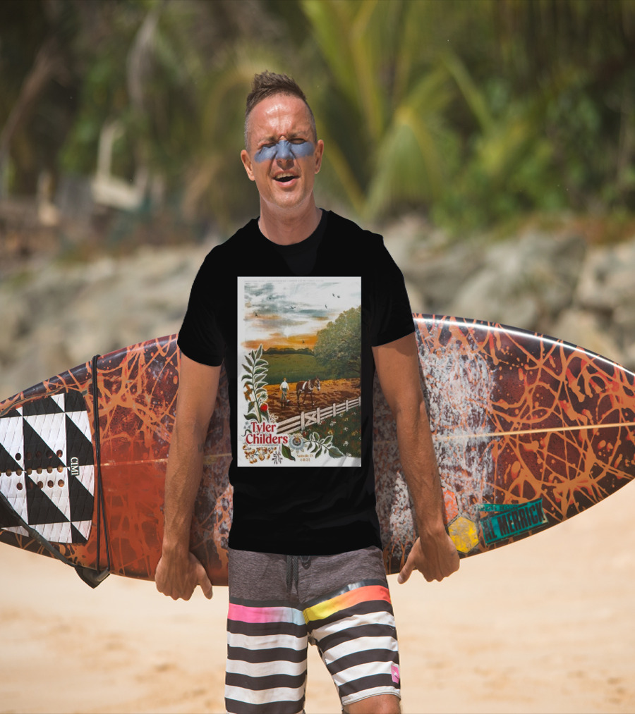 Tyler Childers Nashville TN 4 18 23 Horse Farm Scene With Flowers T-Shirt