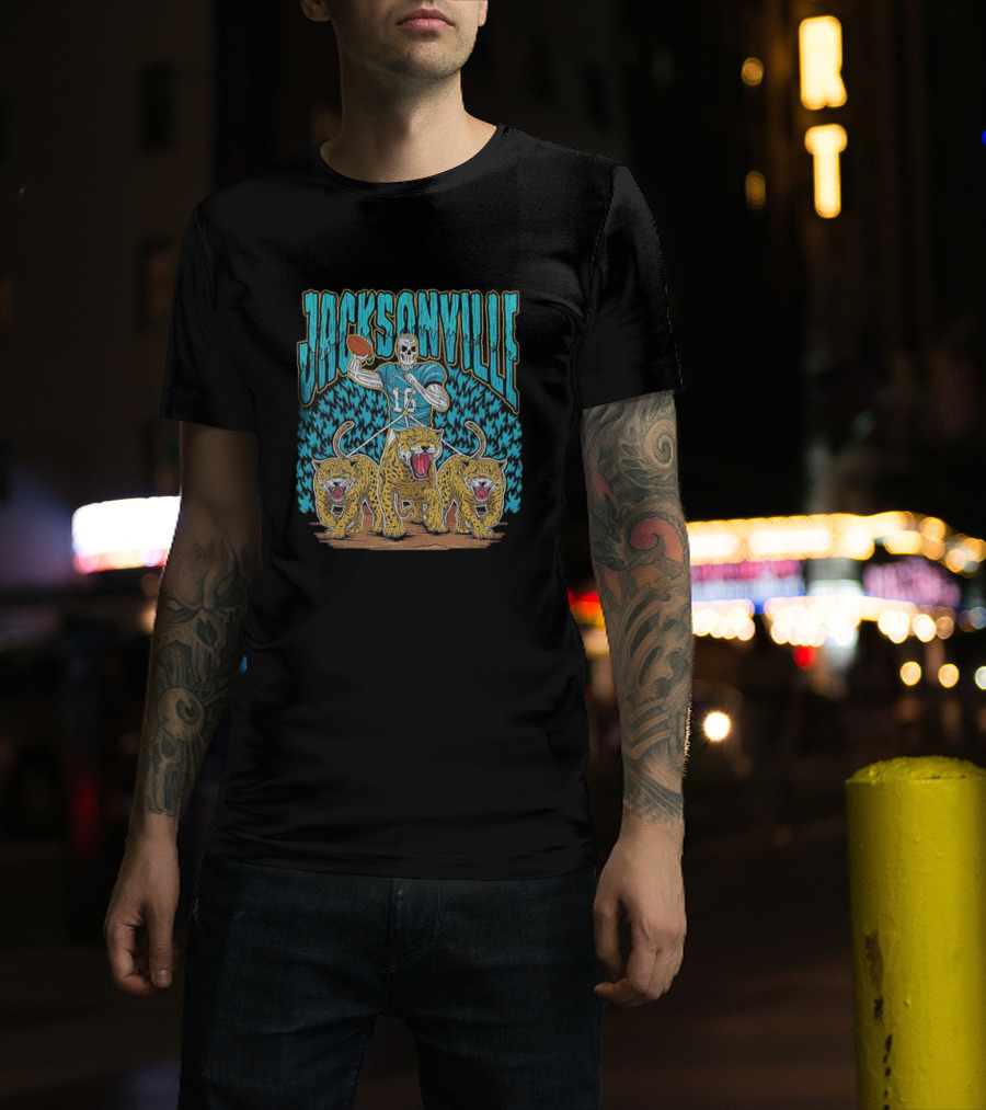 Jacksonville Jaguars Skeleton With Football And Three Jaguars Vintage T-Shirt
