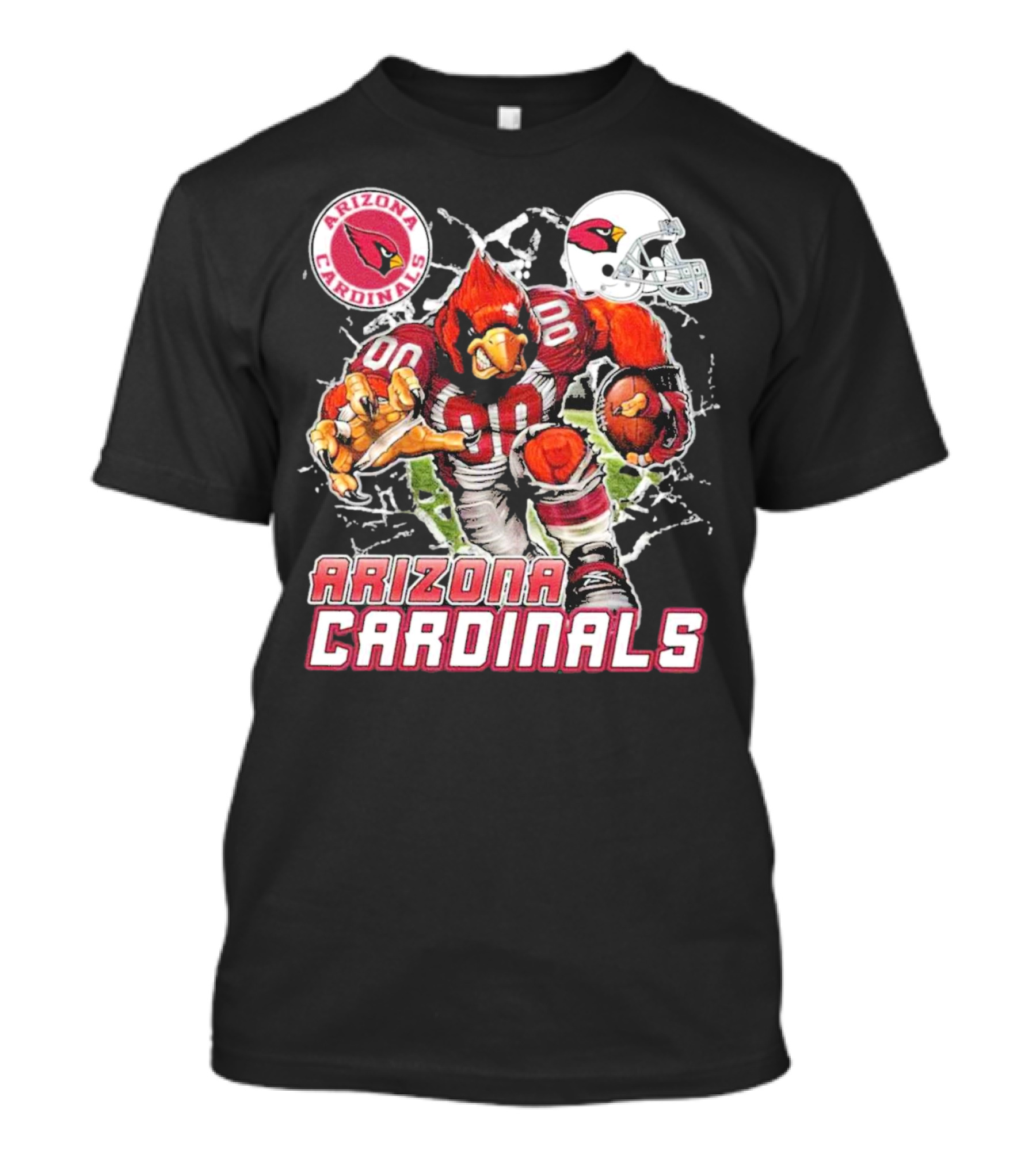 Arizona Cardinals Mascot Breaking Through Wall Vintage Football Helmet T-Shirt