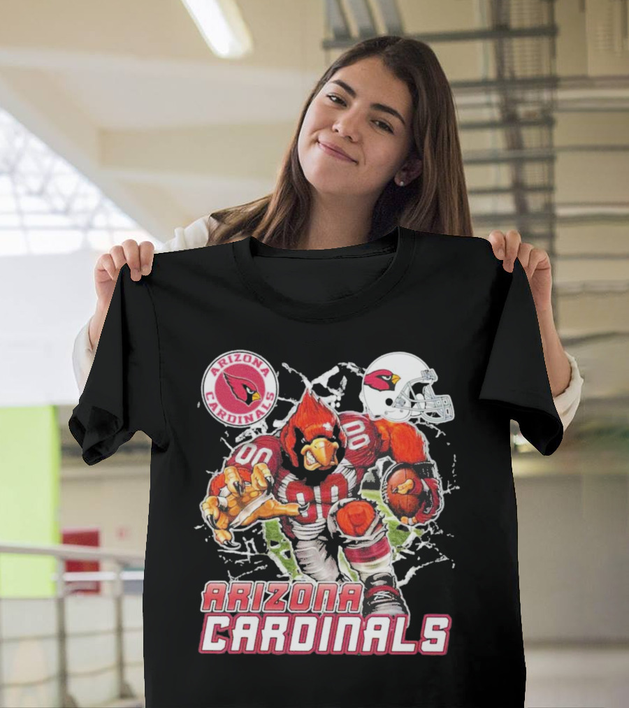Arizona Cardinals Mascot Breaking Through Wall Vintage Football Helmet T-Shirt