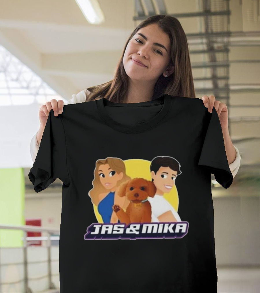 Jas and Mika 2024 Animated Characters with Dog T-Shirt