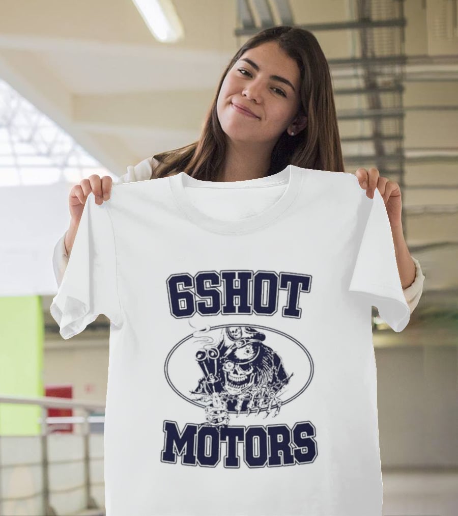 6Shot Motors Smoking Skull With Guns T-Shirt