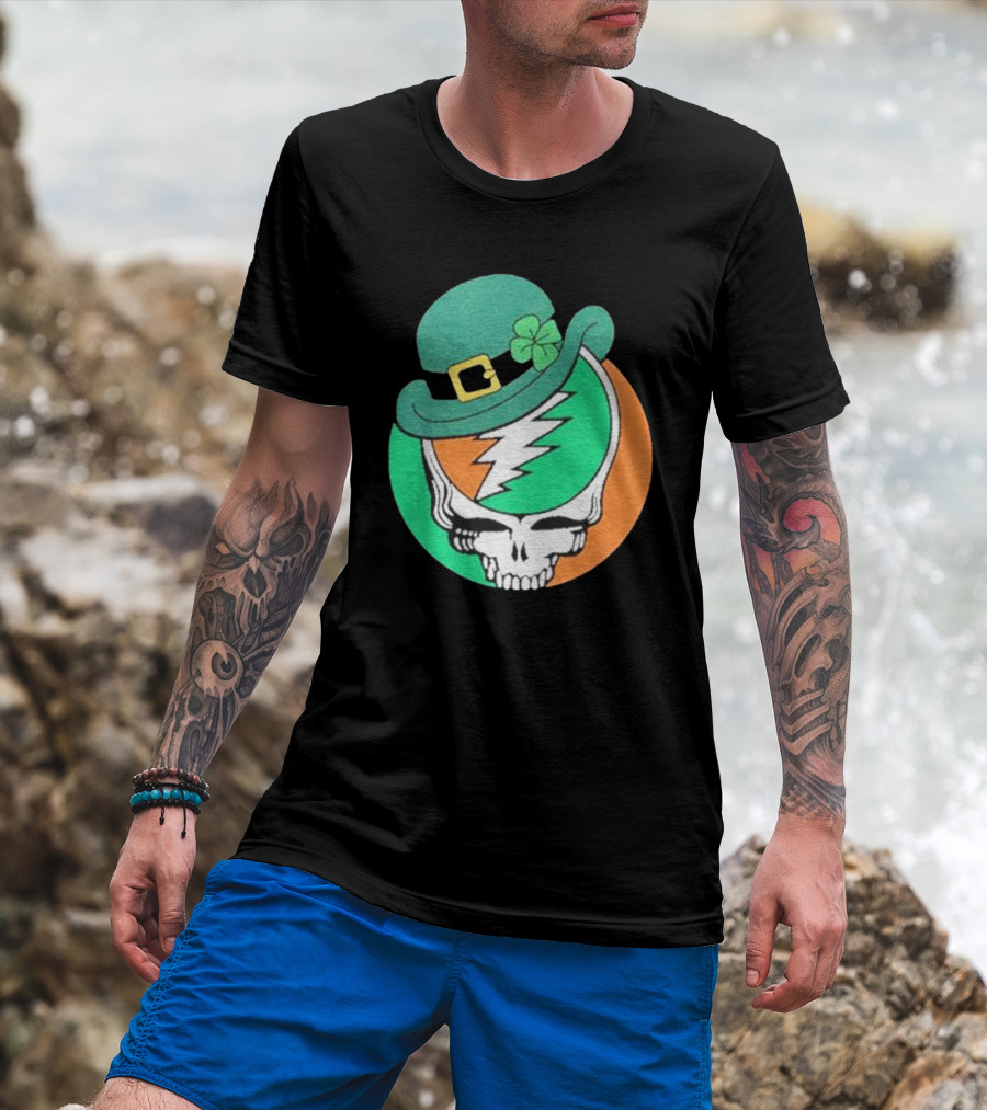 Happy St. Patrick’s Dead And Company Limited Skull In Shamrock Hat With Lightning Bolt T-Shirt
