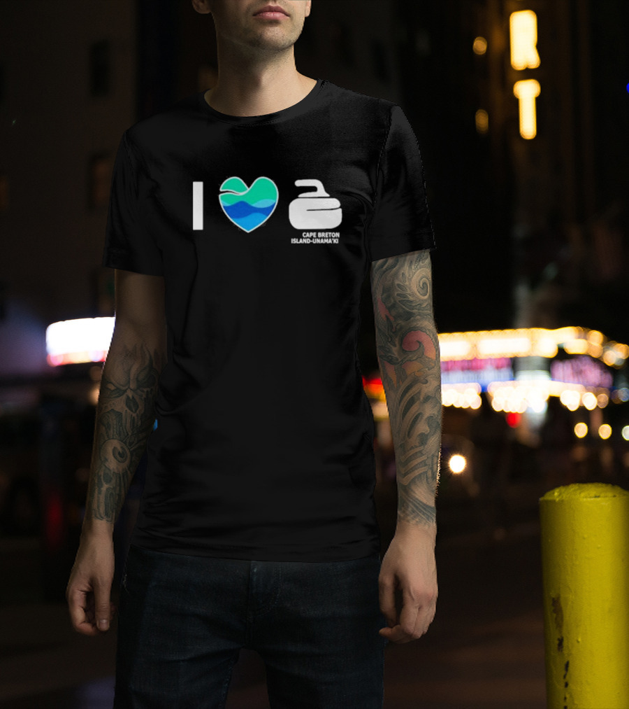I Love Curling Cape Breton Island Unama'ki Heart Curling Stone T-Shirt