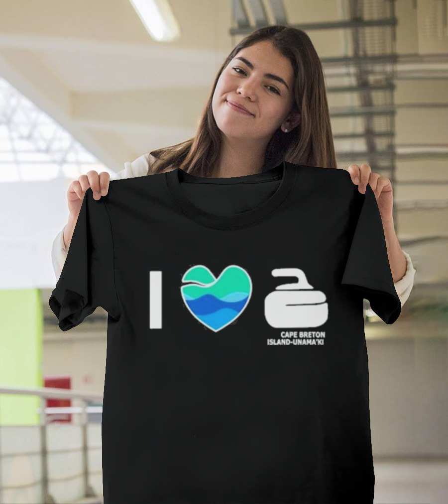 I Love Curling Cape Breton Island Unama'ki Heart Curling Stone T-Shirt