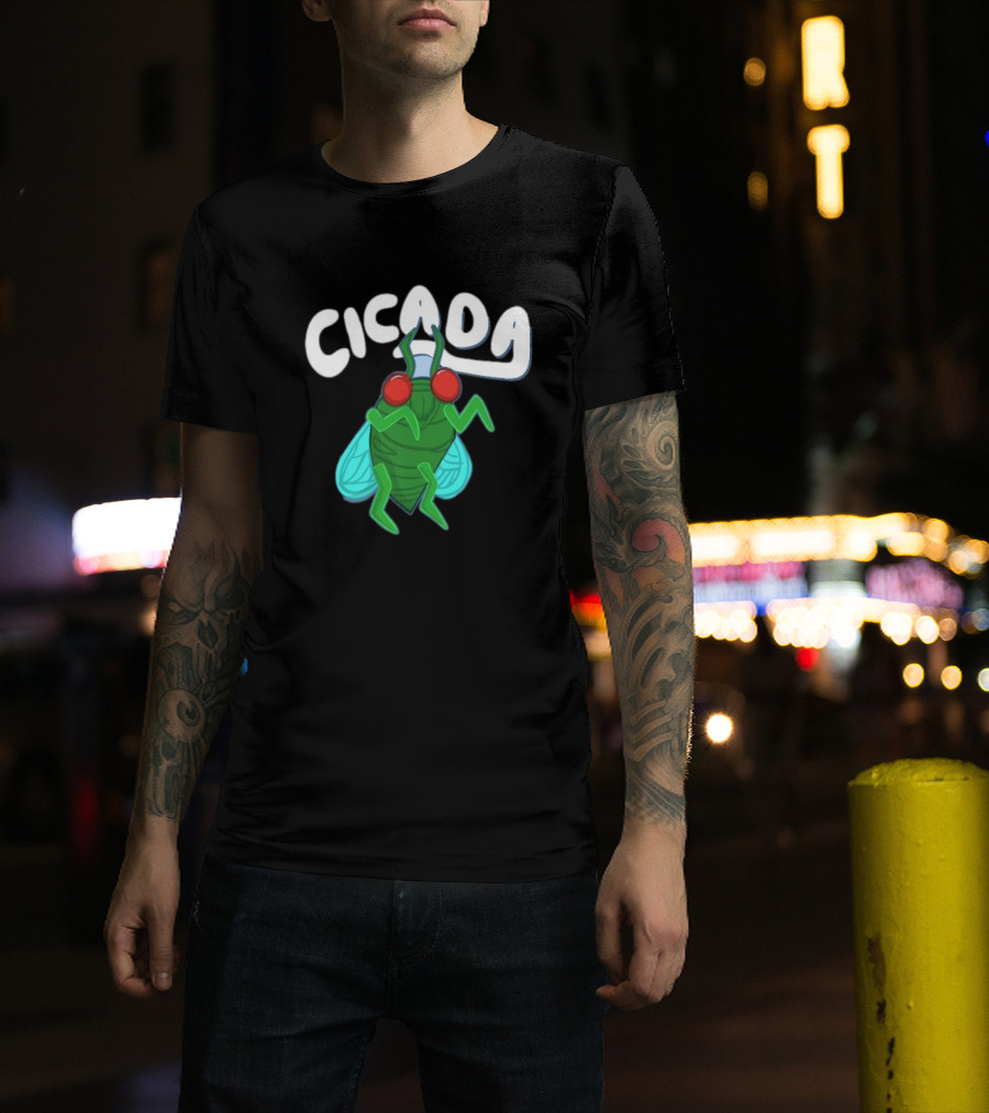 Cicada Cartoon Bug With Green Body And Red Eyes T-Shirt