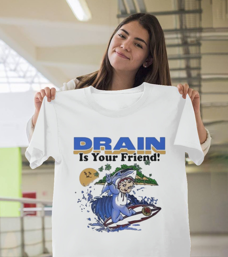 DRAIN Is Your Friend Surfing Character Tropical Moon Island T-Shirt