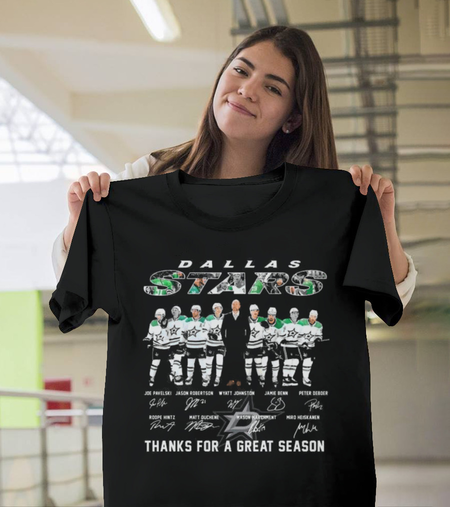 Dallas Stars Thanks For A Great Season Joe Pavelski Jason Robertson Wyatt Johnston Jamie Benn Signatures T-Shirt