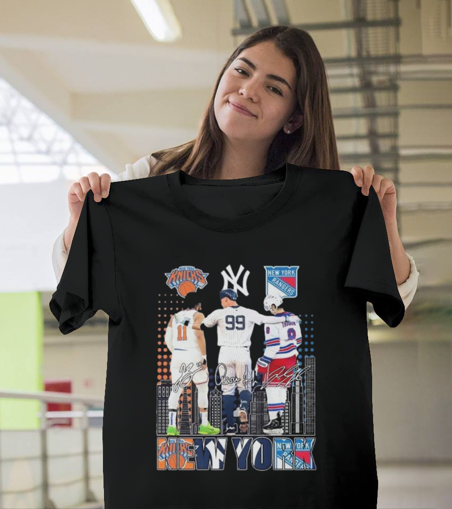 New York Knicks Jalen Brunson NY Yankees Aaron Judge NY Rangers Walt Tkaczuk City Signatures T-Shirt