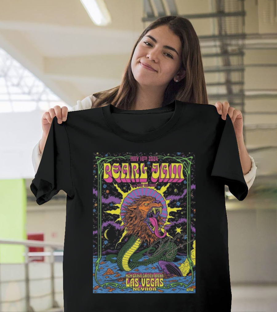Pearl Jam Live at MGM Grand Garden Arena Las Vegas Nevada May 16th 2024 Concert Poster Lion Serpent T-Shirt