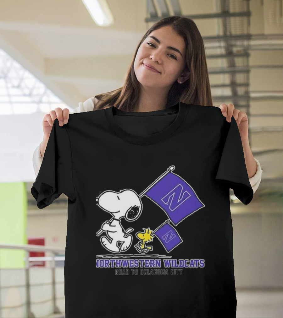 Snoopy and Woodstock Northwestern Wildcats Road to Oklahoma City T-Shirt