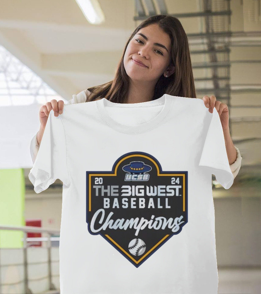 UCSB 2024 The Big West Baseball Champions Logo with Hat and Baseball T-Shirt