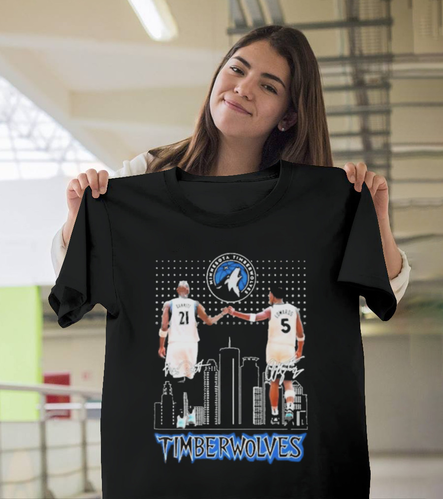 Minnesota Timberwolves Kevin Garnett Anthony Edwards Signatures City Skyline T-Shirt