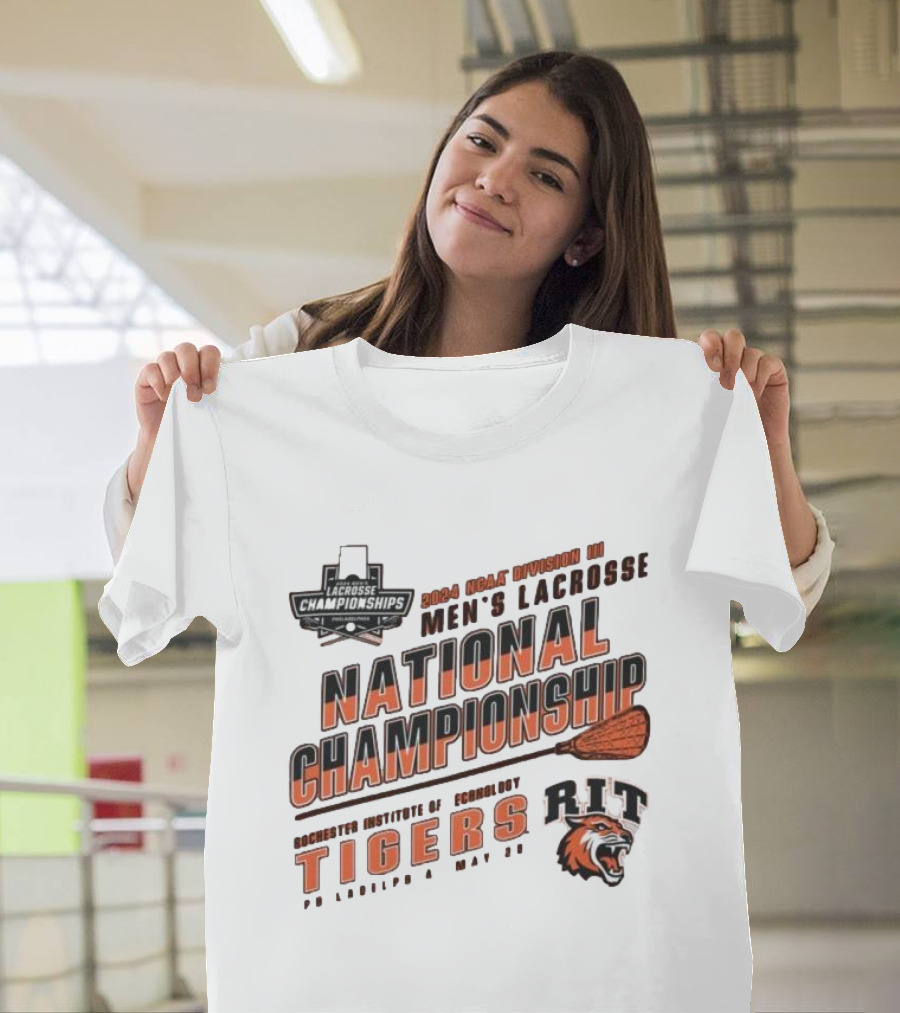Rochester Institute of Technology Tigers 2024 NCAA Division III Men's Lacrosse National Championship Logos and Icons T-Shirt