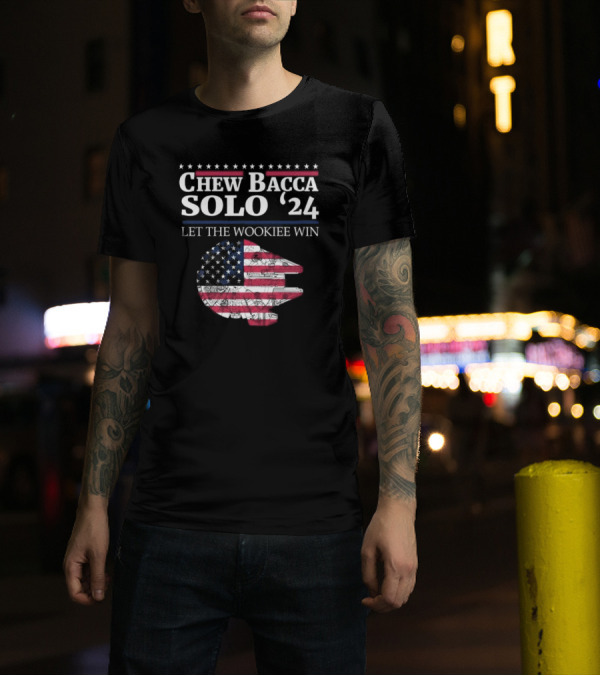 Chew Bacca Han Solo 2024 Let The Wookiee Win Star Wars USA Flag Millennium Falcon T-Shirt