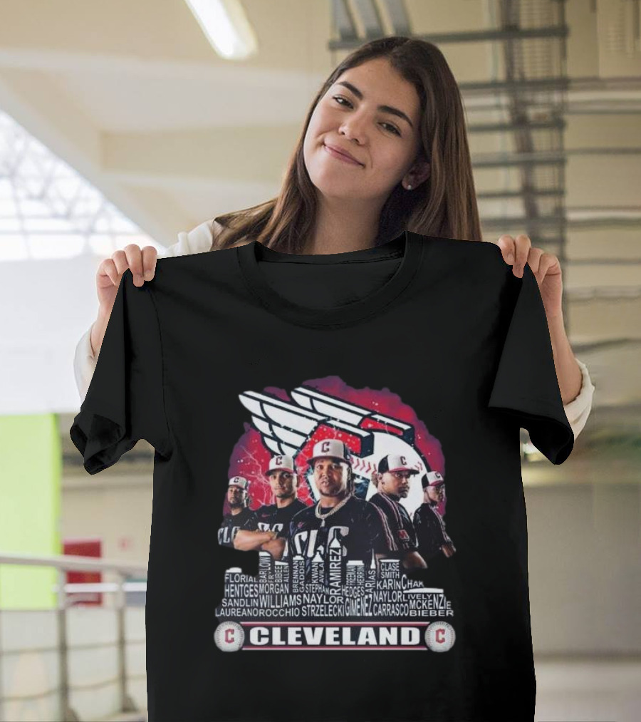 Cleveland Guardians Baseball Team 2024 Skyline Roster with Players and Guardians Wing T-Shirt