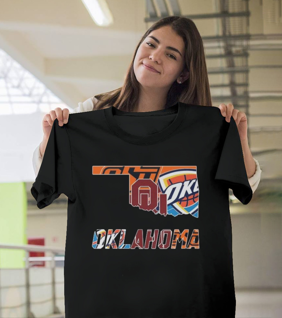 Oklahoma Sooners Oklahoma State Cowboys Oklahoma City Thunder Logos T-Shirt