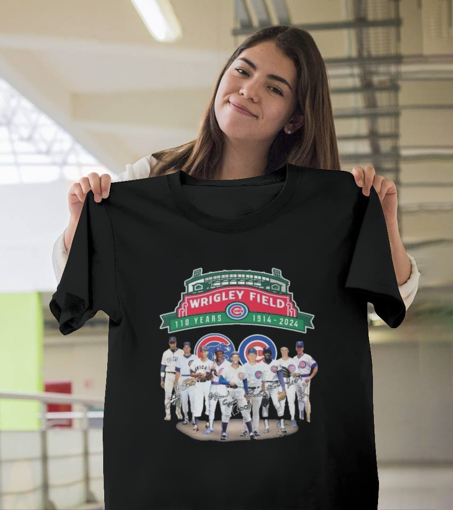 Wrigley Field 110 Years 1914-2024 Chicago Cubs Thank You For The Memories Signatures T-Shirt