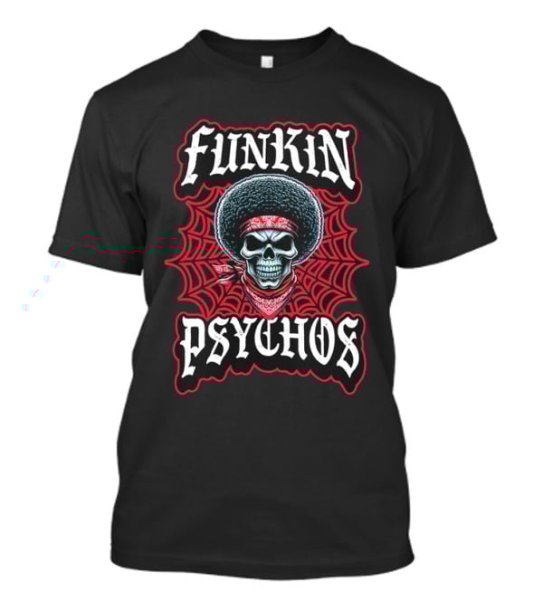 Funkin Psychos Afro Skull Red Bandana Web T-Shirt