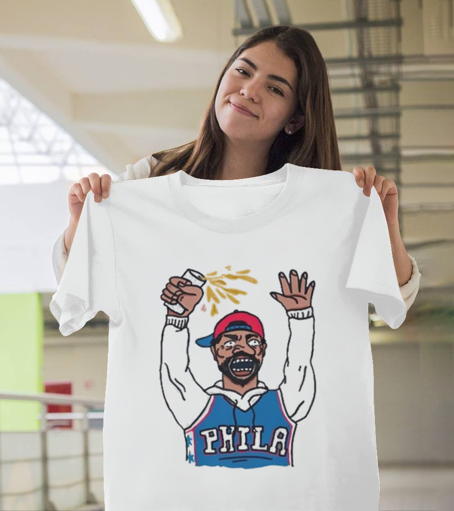 Phillygoat Phila Sixers Fan with Spray Can and Raised Hand T-Shirt