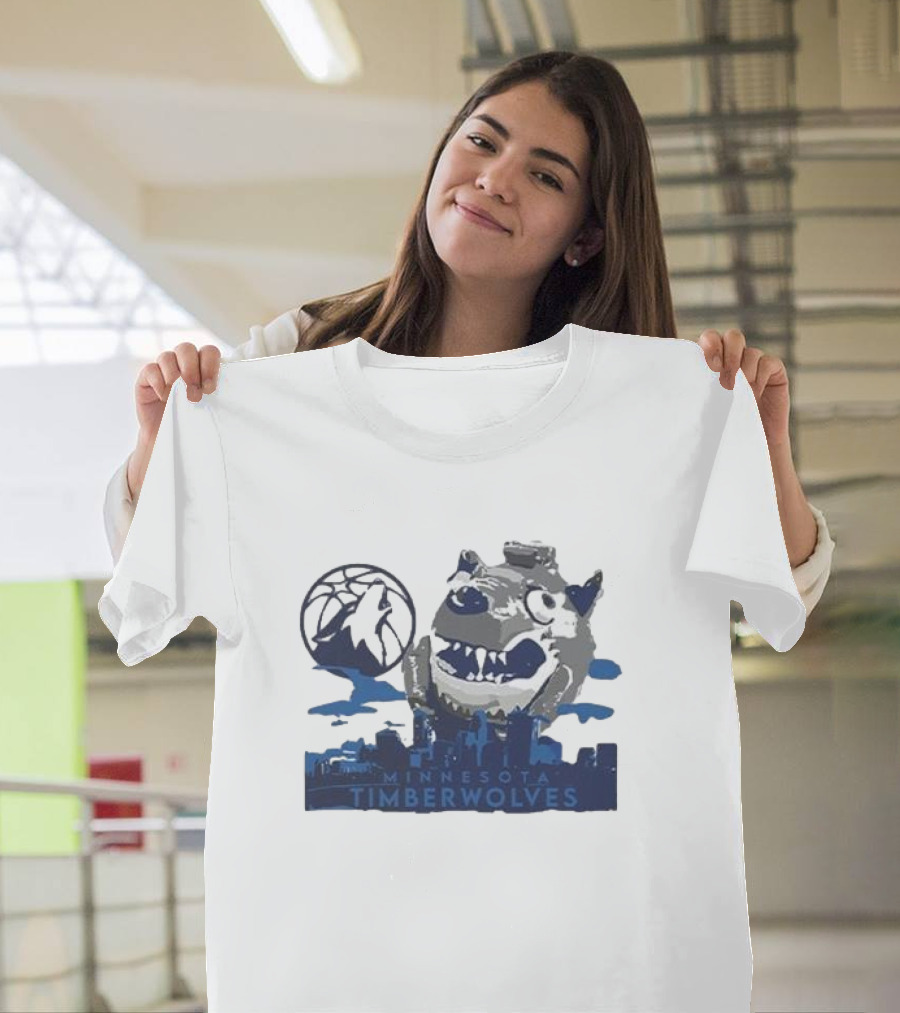 Minnesota Timberwolves Mascot Skyline Basketball T-Shirt