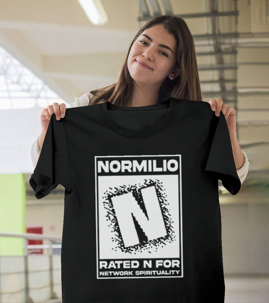 Normilio Rated N For Network Spirituality Bold Text Box With Speckled Explosion Background T-Shirt