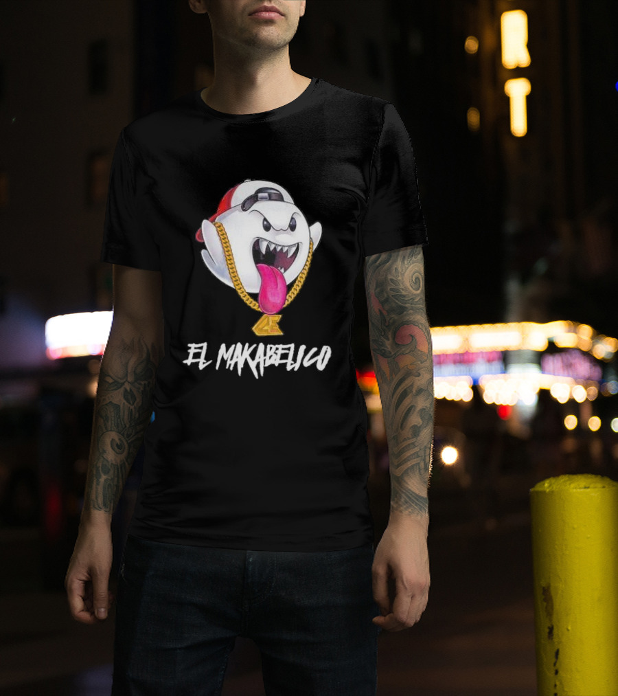 El Makabelico MB Ghost Cartoon-Inspired Design With Golden Chain T-Shirt