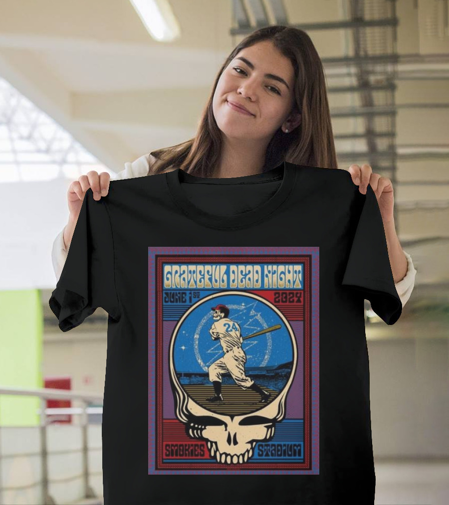 Grateful Dead Night June 1st 2024 Smokes Stadium Baseball Skull 24 T-Shirt
