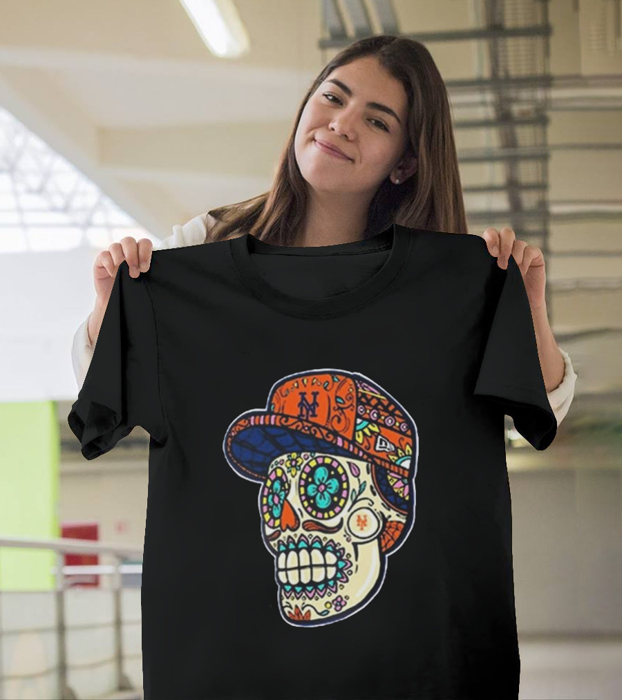 New York Mets New Era Black Sugar Skull Cap T-Shirt