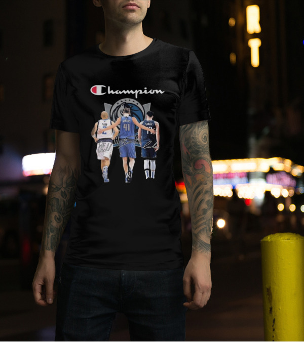 Champion Dallas Mavericks Jason Kidd Dirk Nowitzki Luka Dončić Signatures T-Shirt
