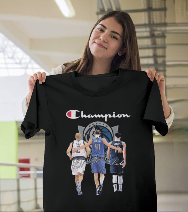 Champion Dallas Mavericks Jason Kidd Dirk Nowitzki Luka Dončić Signatures T-Shirt
