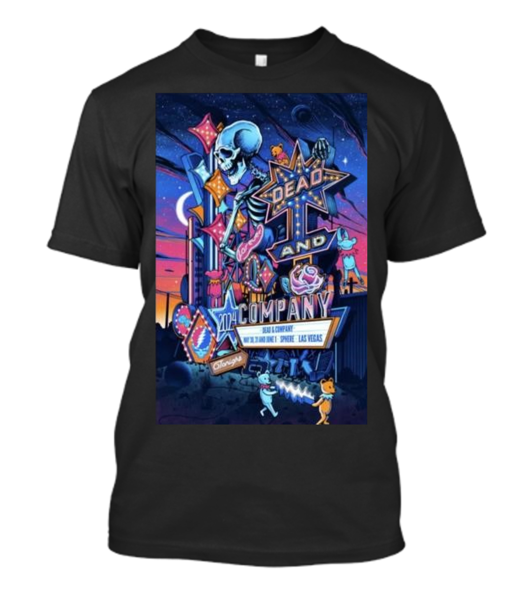 Dead And Company 2024 Las Vegas May 30-June 1 Sphere Cosmic Skeleton Neon Desert T-Shirt