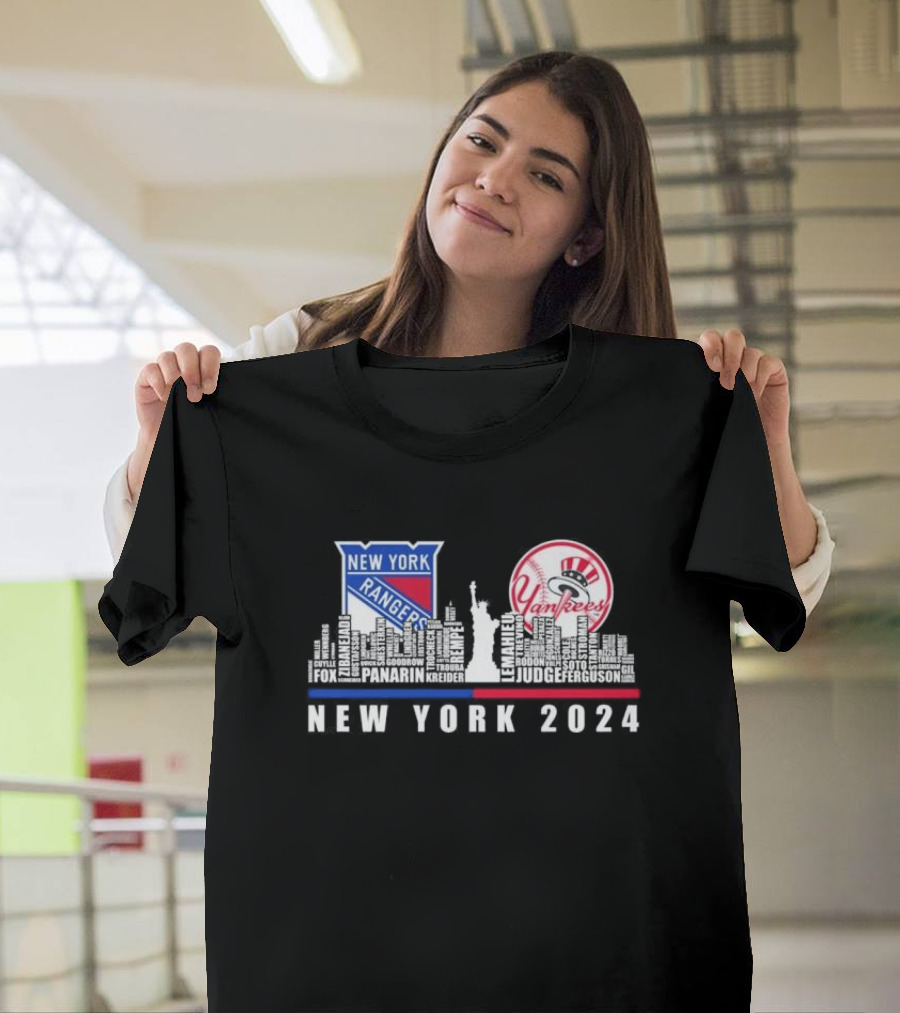 New York 2024 Rangers Yankees Skyline Statue of Liberty T-Shirt