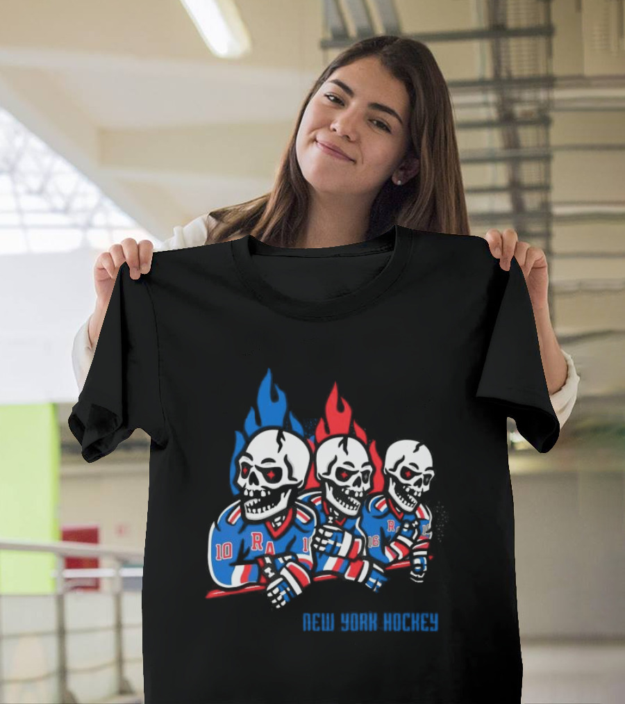 New York Hockey Skeletons With Flames Rangers T-Shirt