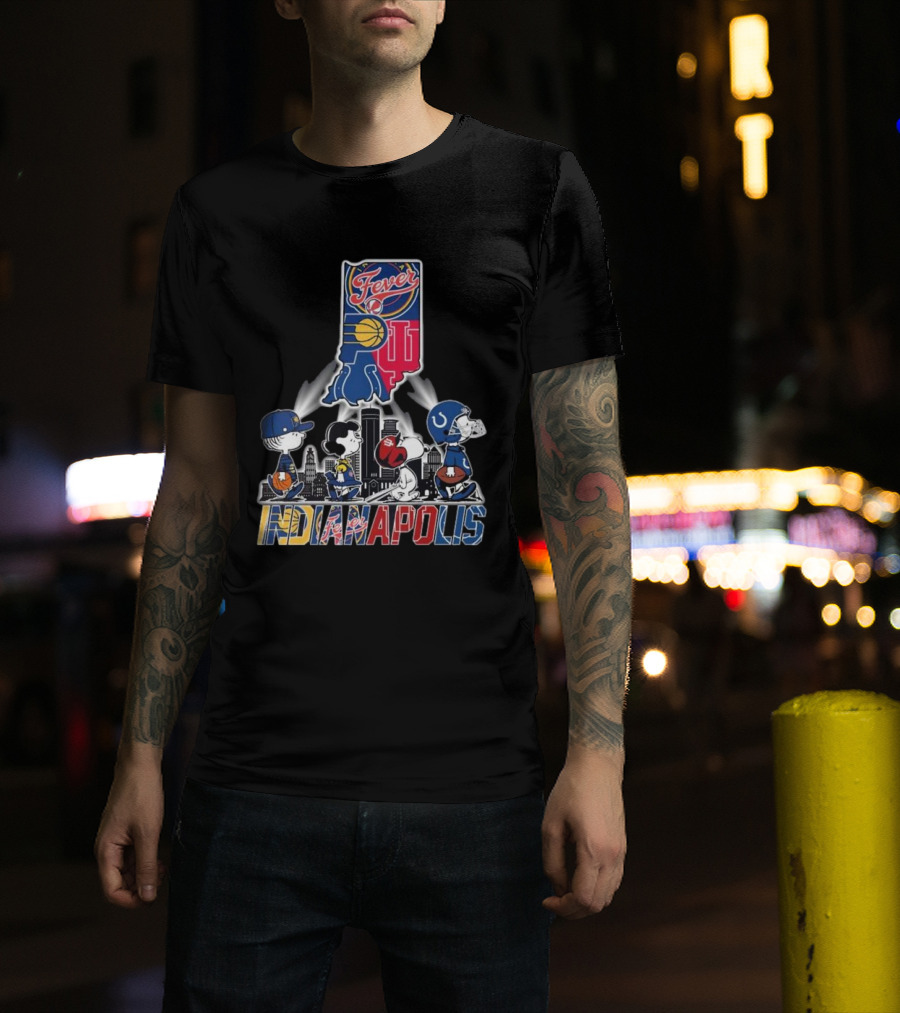 Peanuts Snoopy And Friends Crossing Indianapolis With Indiana Sports T-Shirt