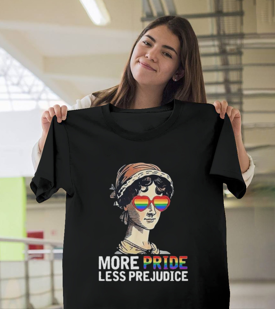 More Pride Less Prejudice Rainbow Heart Glasses T-Shirt
